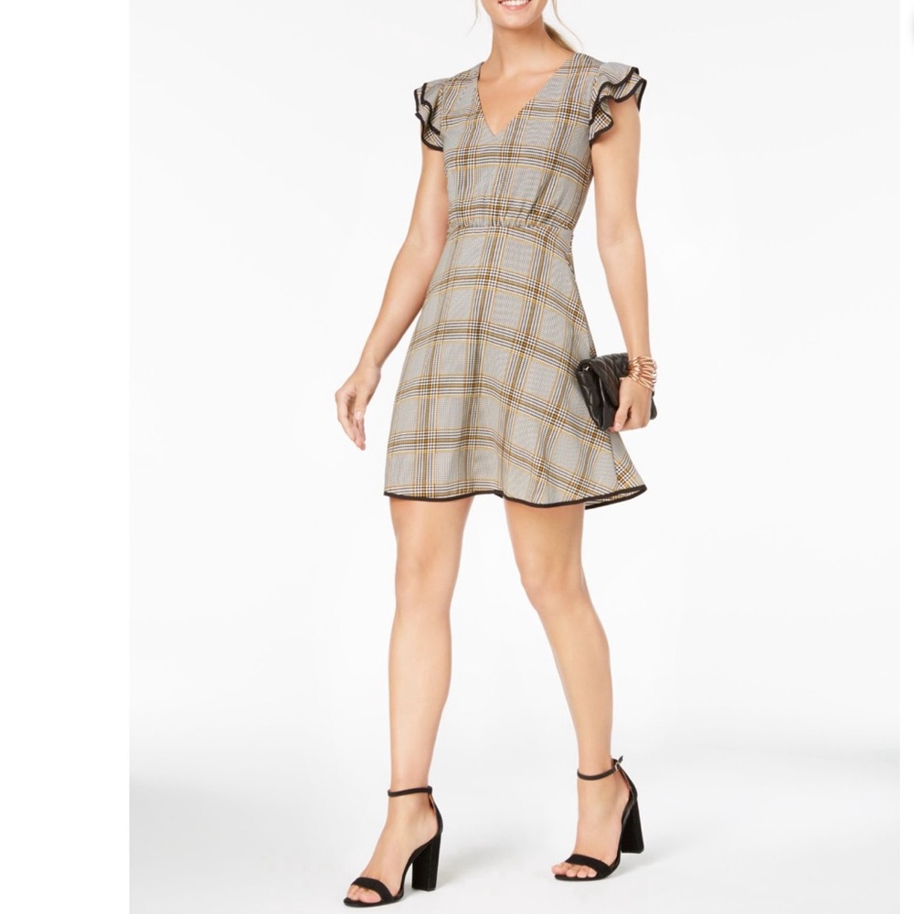 19 Cooper Checkered Ruffle Sleeve Mini Dress